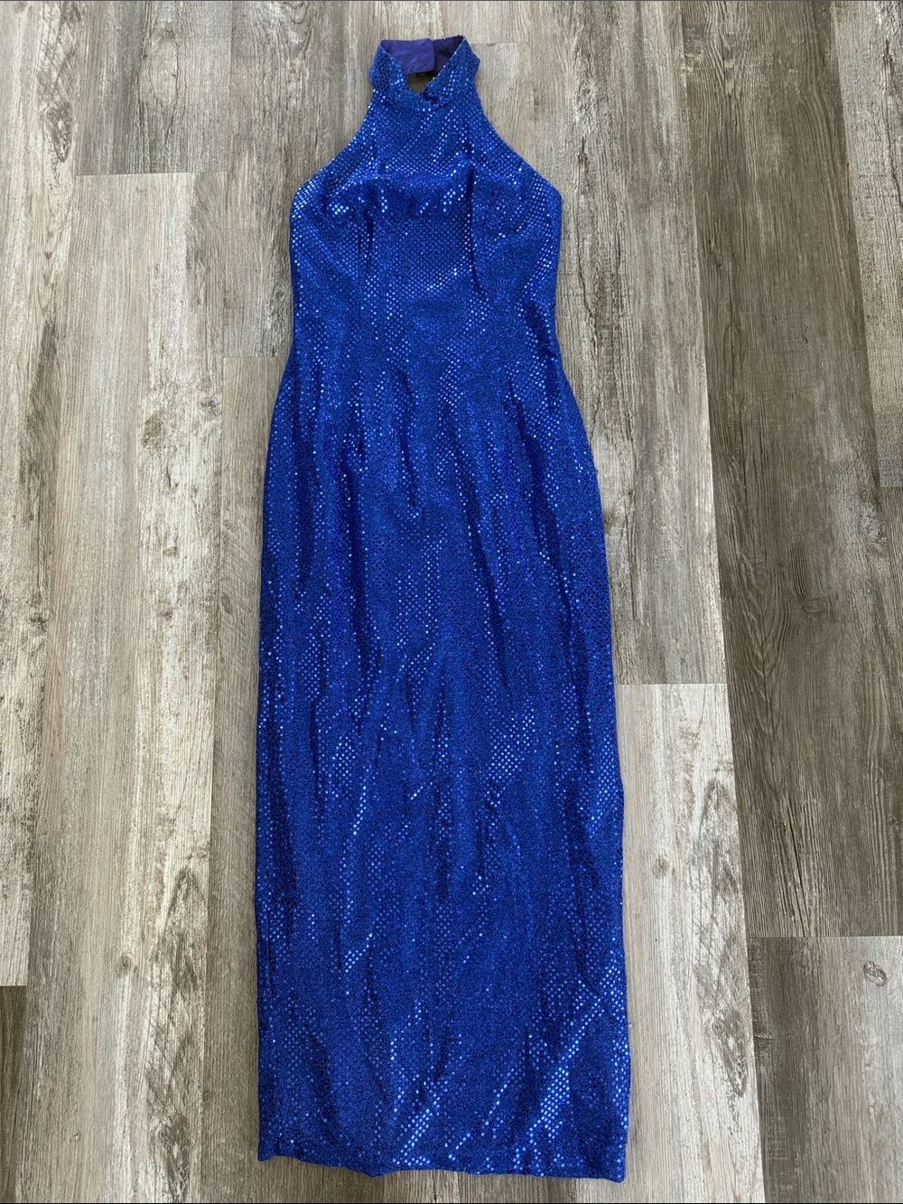 Roberta Bridal Royal Blue Sequin Halter Maxi Dress